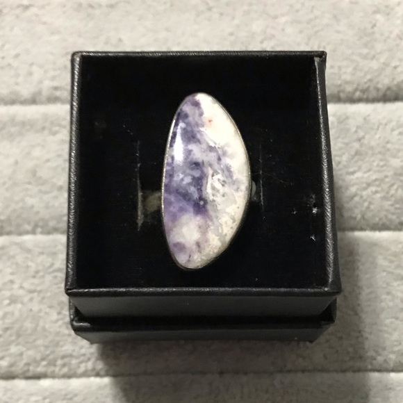New Sterling Silver Adjustable Purple Wonky Morado Violet Flame Opal Ring Sz 7.5 - Picture 9 of 16